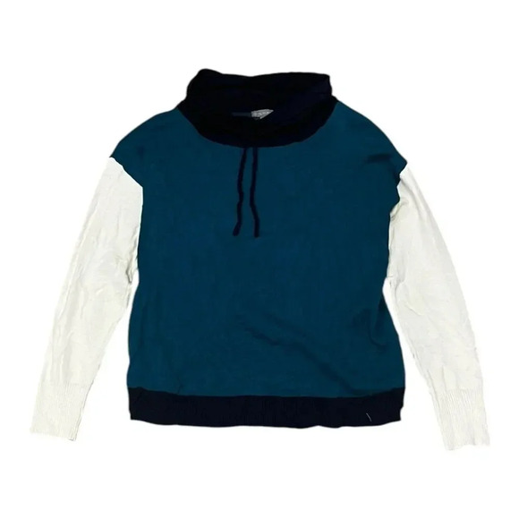 T by Talbots Teal Color Block Cowl Neck Pullover Sweater S - Picture 1 of 4